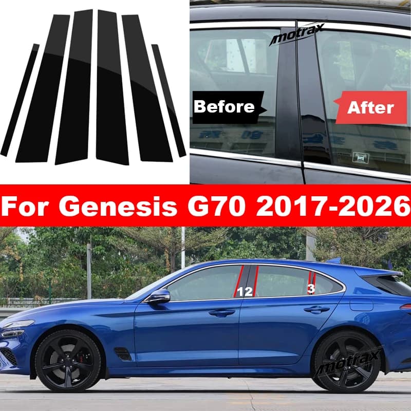 Glossy PC B‑C Pillar Window Trim Cover Car Door Center Post Molding Decoration Exterior Sticker for Genesis G70 2017-2026