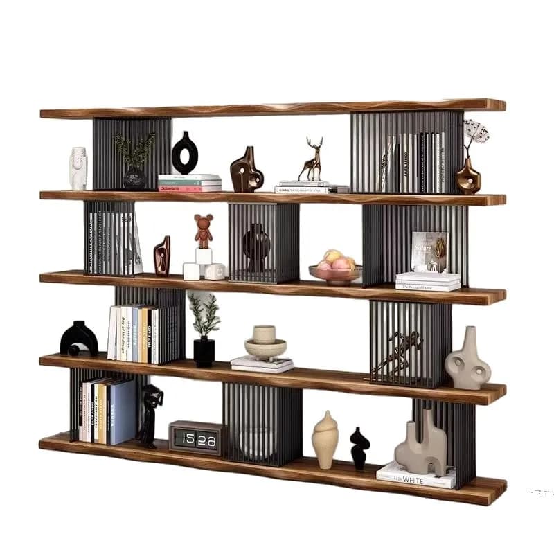Yjq wrought iron solid wood shelf thickened living room wall bookcase office floor storage bookshelf