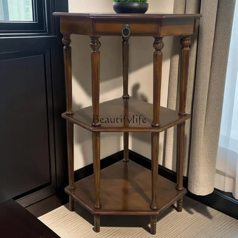 54-Solid wood corner rack storage layer simple sofa rack corner phone table