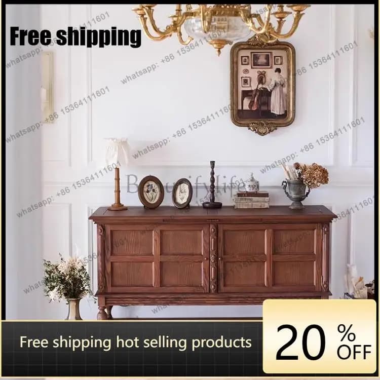 LD French medieval solid wood dining side cabinet ash wood old entrance cabinet