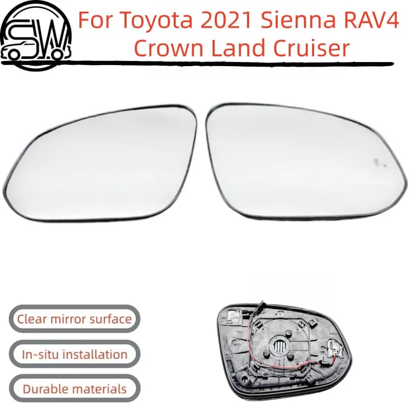 For Toyota 2021 Sienna RAV4 Crown Land Cruiser Rearview Mirror Lens with Blind Spot Detection.