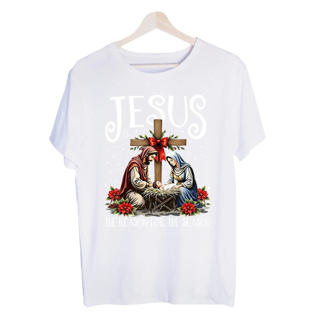 Men's Nativity Scene Graphic Tee, Short Sleeve Christian Christmas Holiday T-Shirt for Casual Celebrations