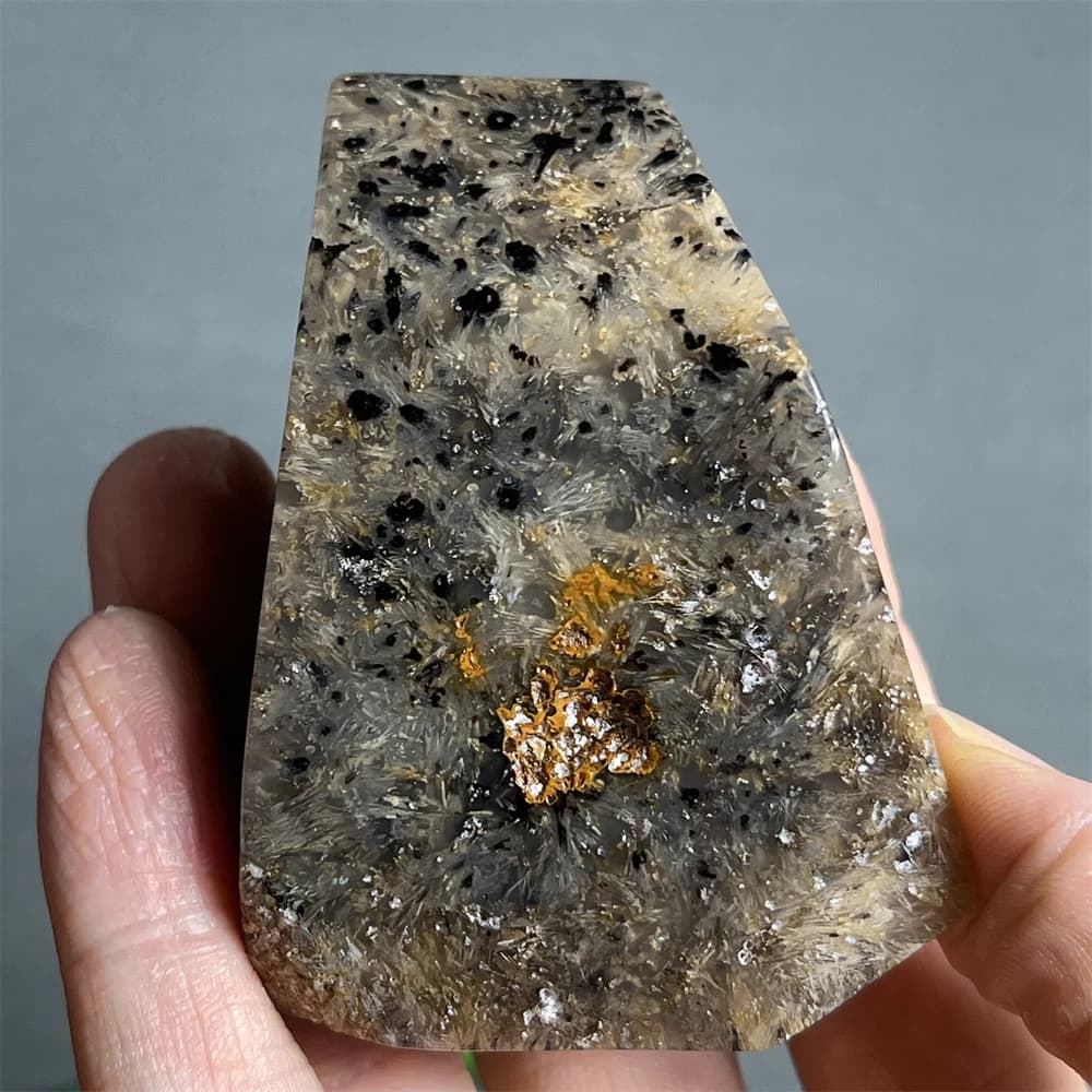Crystal Natural Rutile Hair Free Form Stone Quartz Gemstone Mineral Polished Home Room Gem Decoration Geode Gift Energy