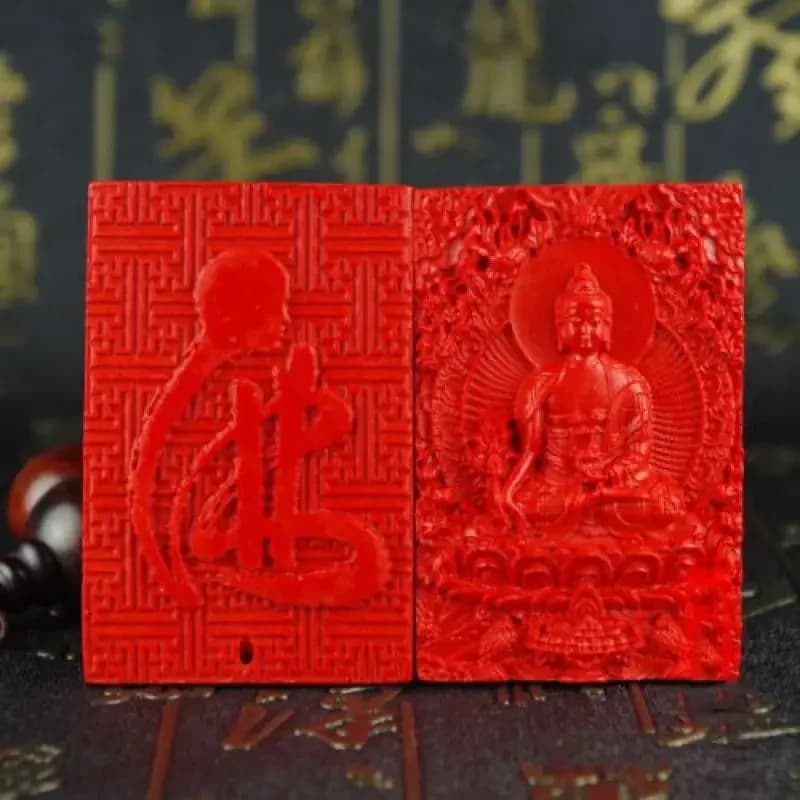 Natural Red Cinnabar Carving Lacquer China Medicine Buddha Bhaisajyaguru statue