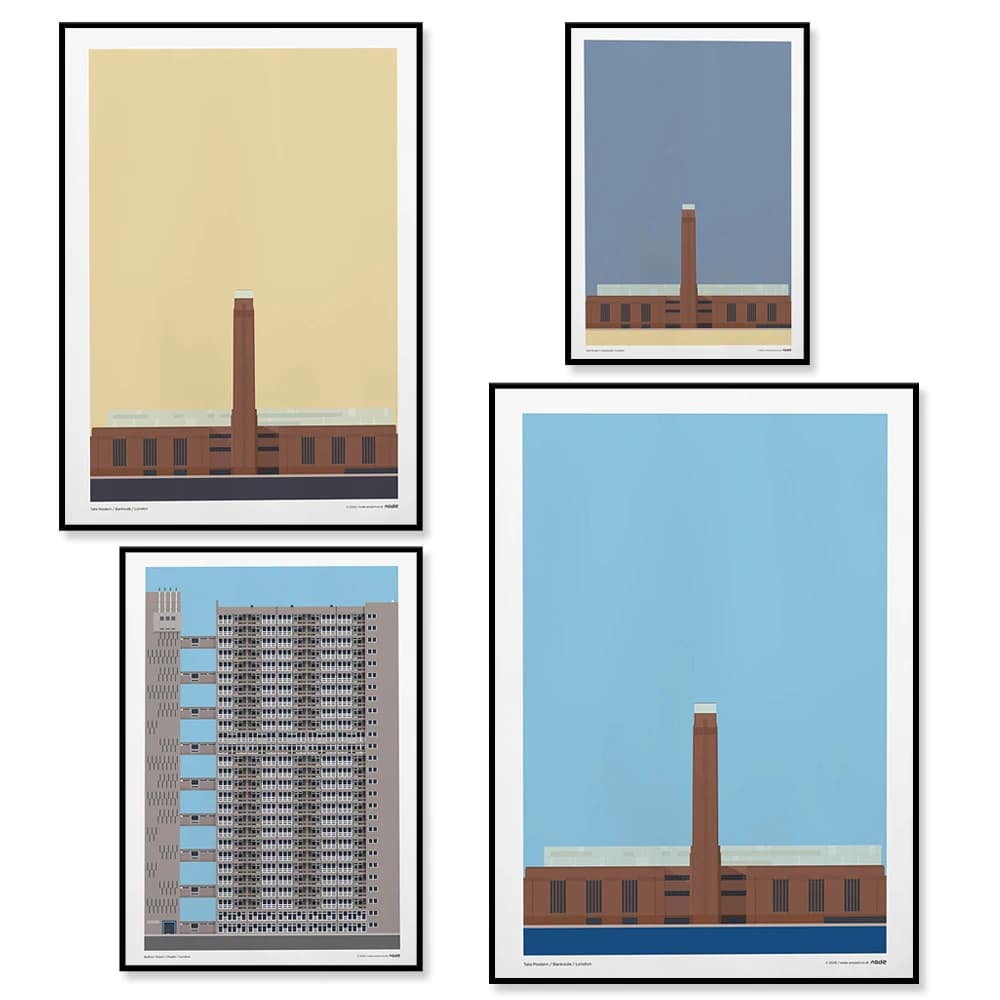 Tate Modern - Turbine Hall - Iconic London Skyline Buildings - Illustration Flat Graphic Print Poster