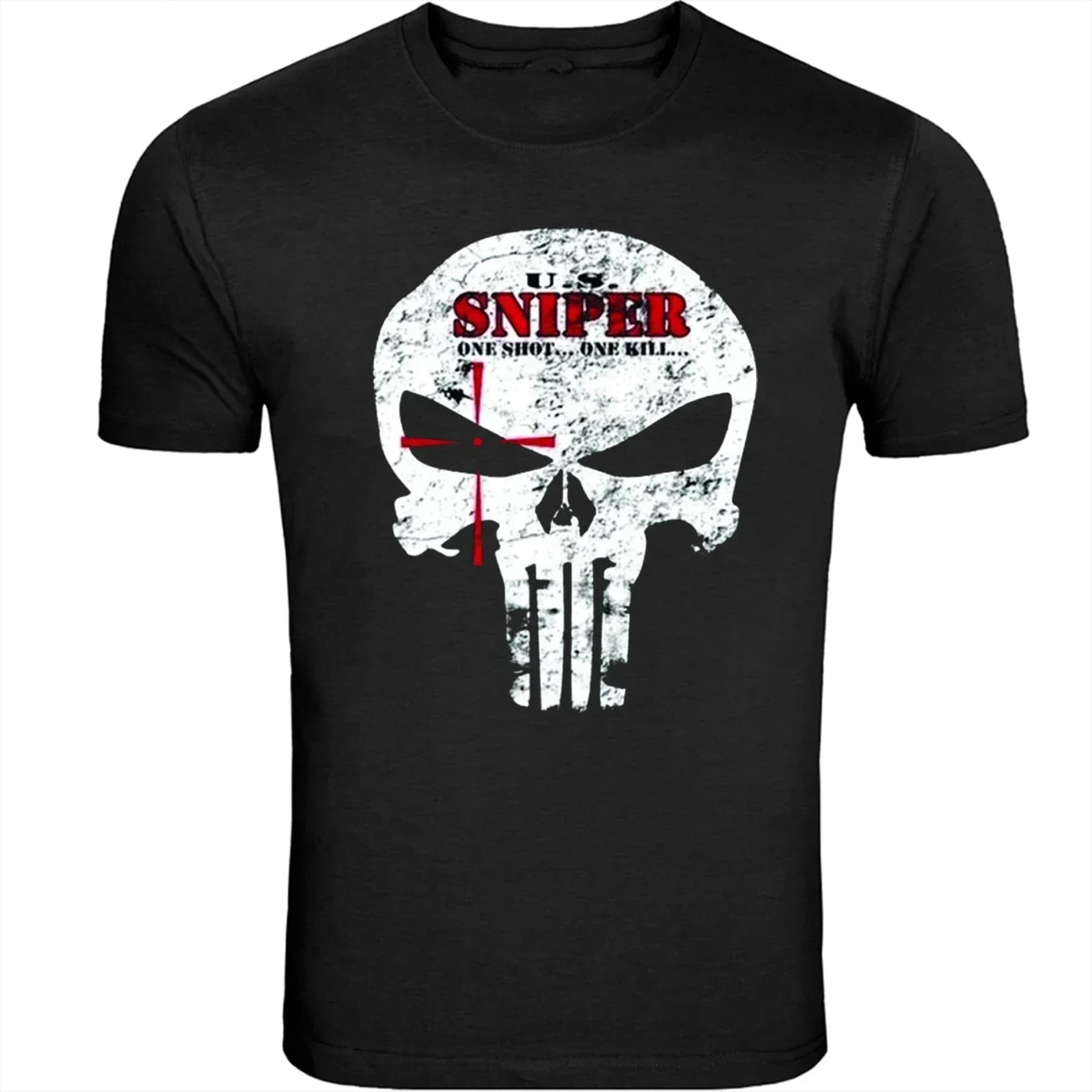 One Shot One Kill Retro Skull Design US Sniper T-Shirt 100% Cotton O-Neck Summer Short Sleeve Casual Mens T-shirt Size S-3XL