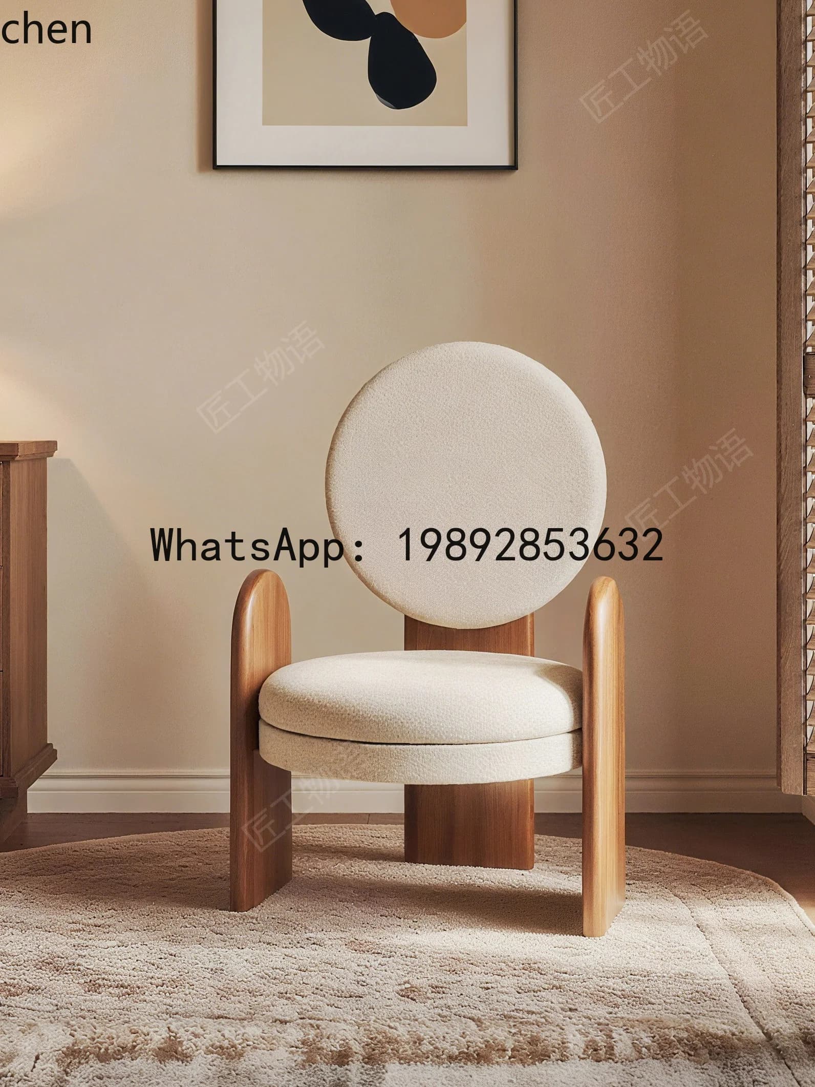 retro fabric single sofa round back chair casual bedroom versatile dressing stool