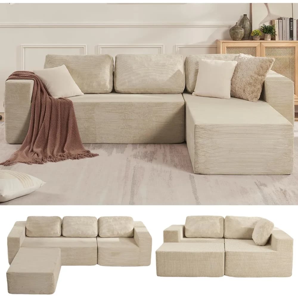 106" Cloud Reversible Sectional Sofa - Deep Seat, L-Shaped Modular, Foam Upholstered, No Assembly, Living/Bedroom