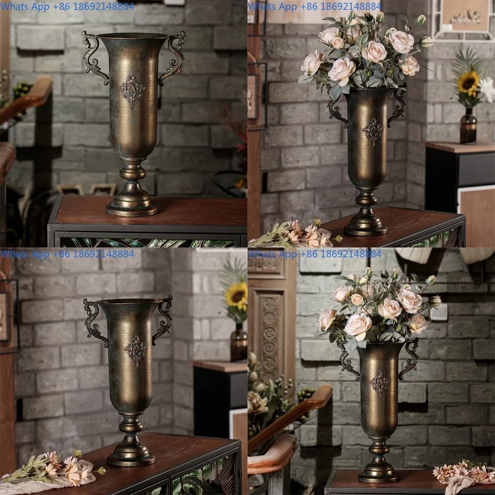 Silver Iron Art Metal Flower Vase for Flower Arrangement, Hotel Restaurant Living Room Banquet Wedding Decor