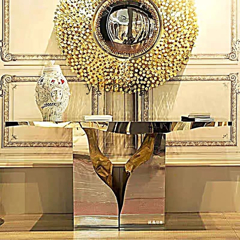 YFY  light luxury villa artistic sense home against the wall strip stainless steel entrance table