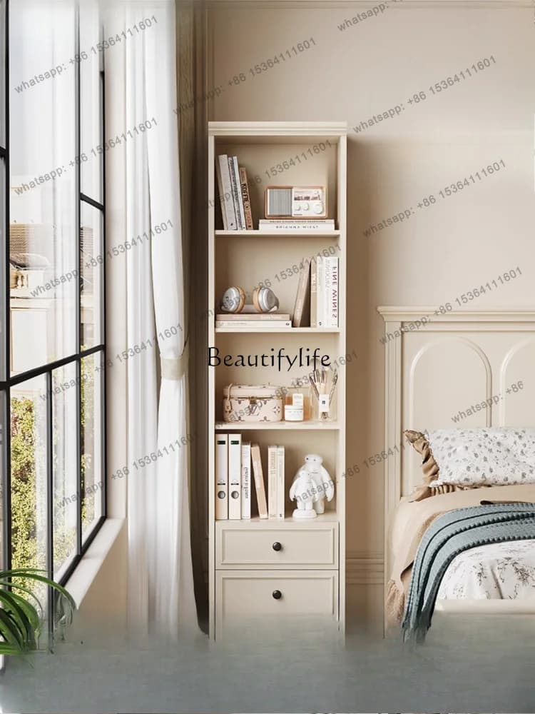Factory DirectFrench Cream Style Solid Wood White Narrow Bedside Table Tea Cabinet for Small Apartments