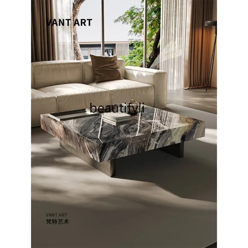 Marble Italian minimalist square coffee table living room luxury stone designer high-end coffee table