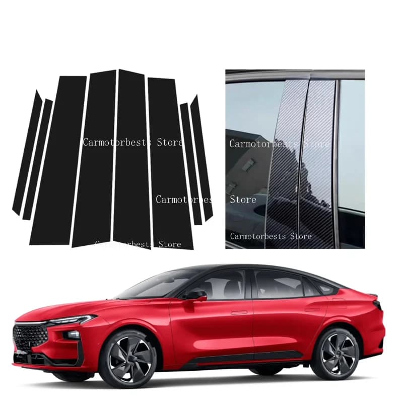 Gloss Black  Pillar Posts Fit For Ford Mondeo MK6 2022-2023  Silver Carbon  Window Decor Door Side Mouliding Trim Cover