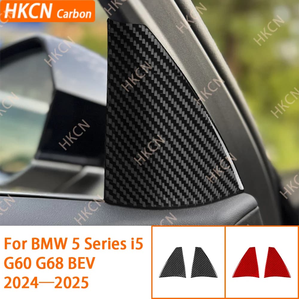 Carbon Fiber Inner A-pillar Door Post Panel Trim Cover Car Accessories Decoration Sticker For BMW 5 Series i5 G60 G68 2024 2025