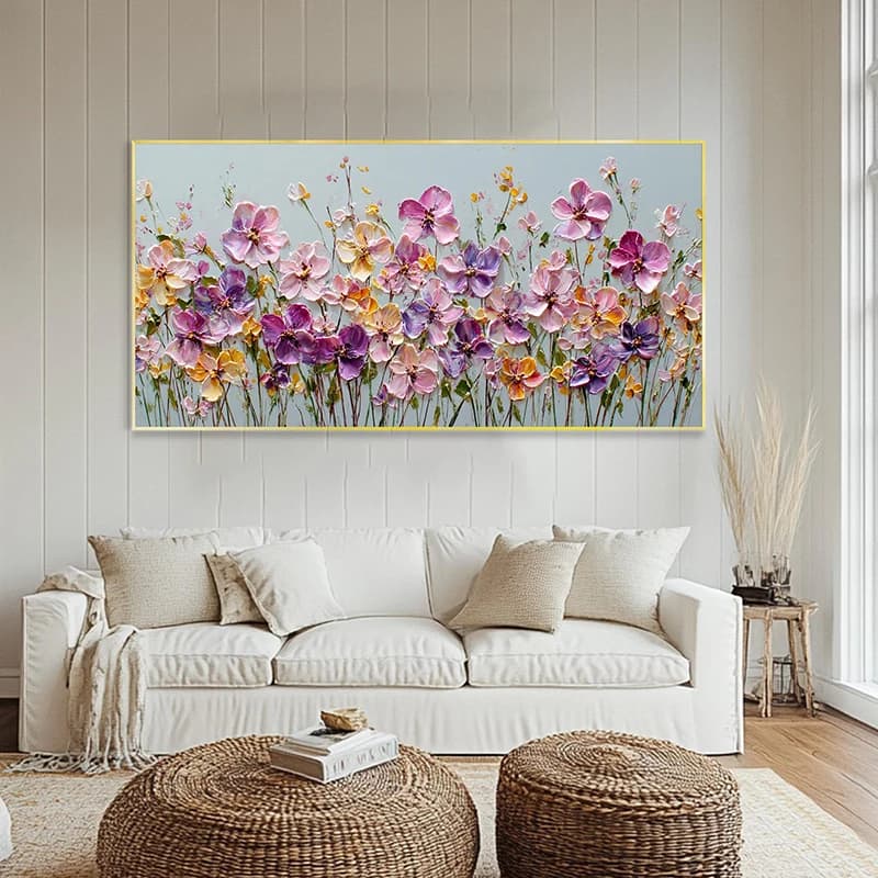 Romantic Garden Landscape Spring Floral Plants Poster Paintings Art Pink Daisy Canvas Painting Modern Abstract Wall Decor