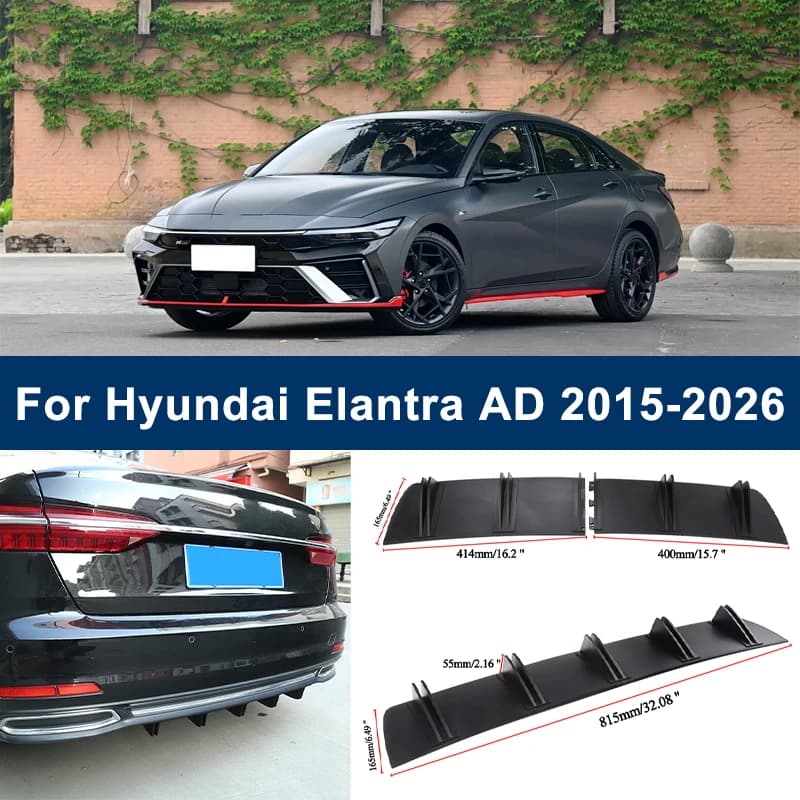 2-Segment Shark Fin Rear Diffuser For Hyundai Elantra AD 2015-2026 2018 Rear Bumper Lip Splitter Chassis Spoiler Tuning Parts