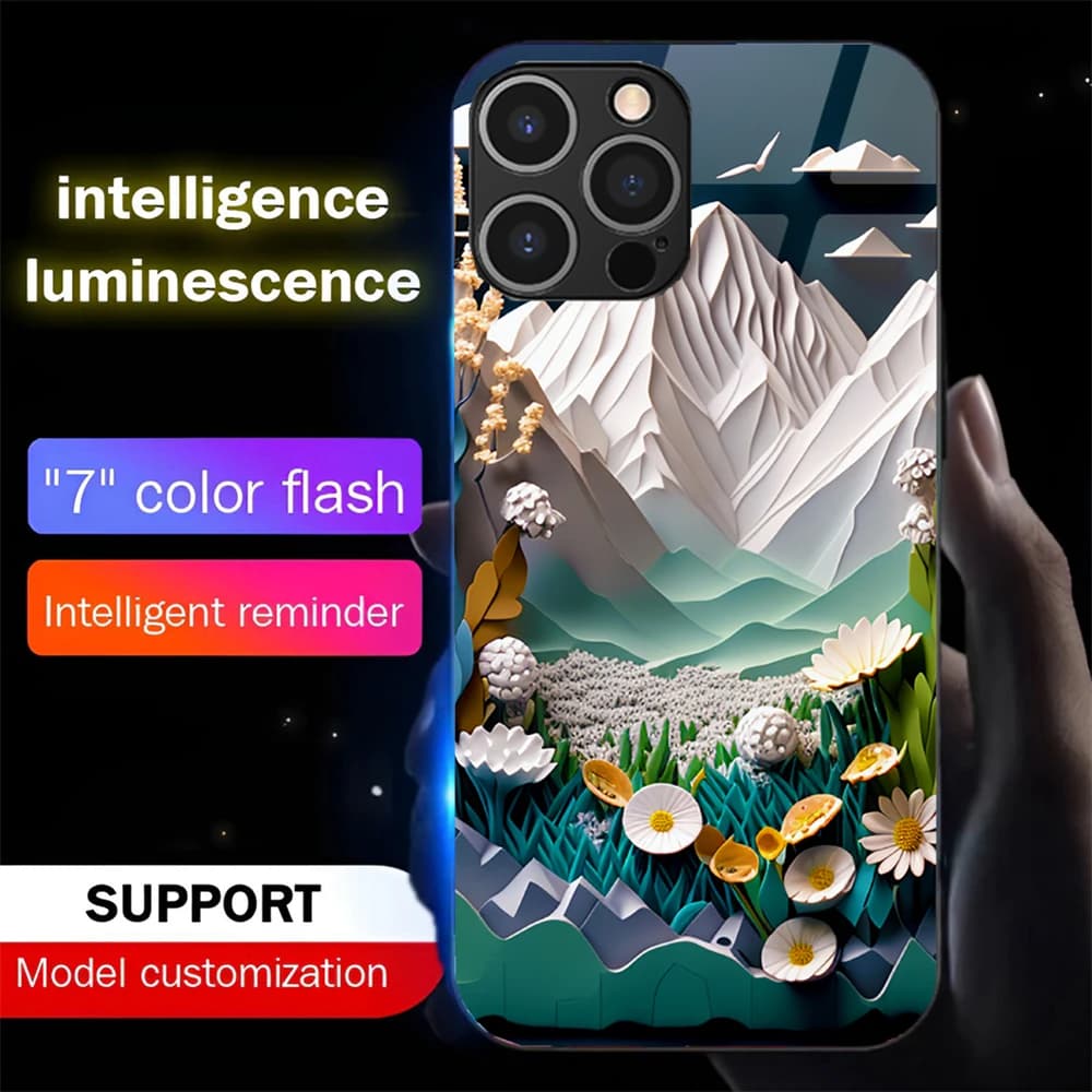 Classic Landscape Style LED Calling Light Flash Phone Case Smart Luminous Cover For iPhone Air 18 17 16 E 15 14 13 12 11 Pro Max