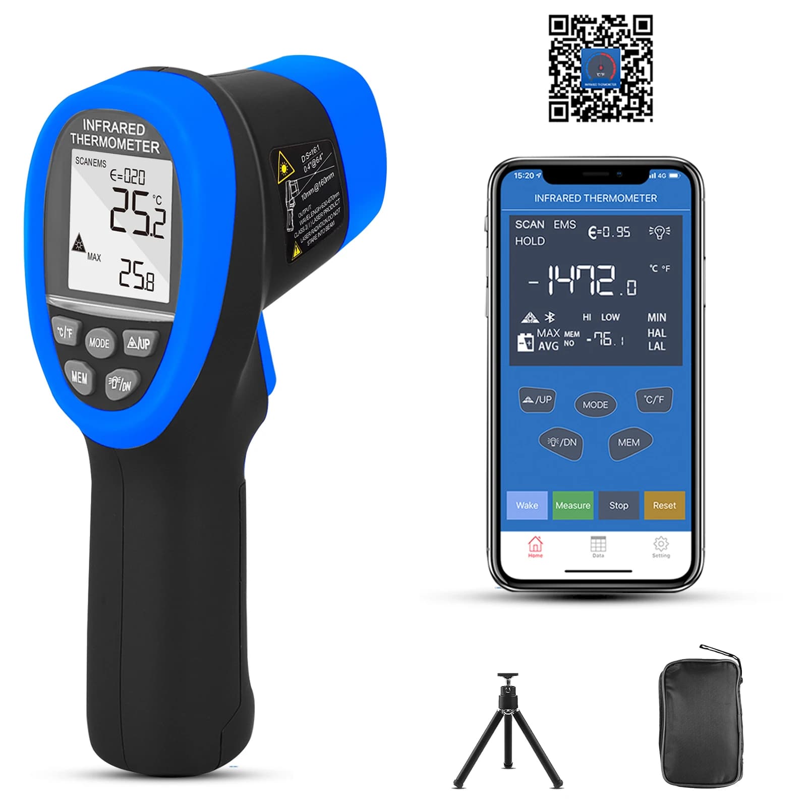 Infrared Thermometer, Digital Laser Temperature Measurement Device Infrared 16:1 Instantaneous Reading Pyrometer Bluetooth 985C-