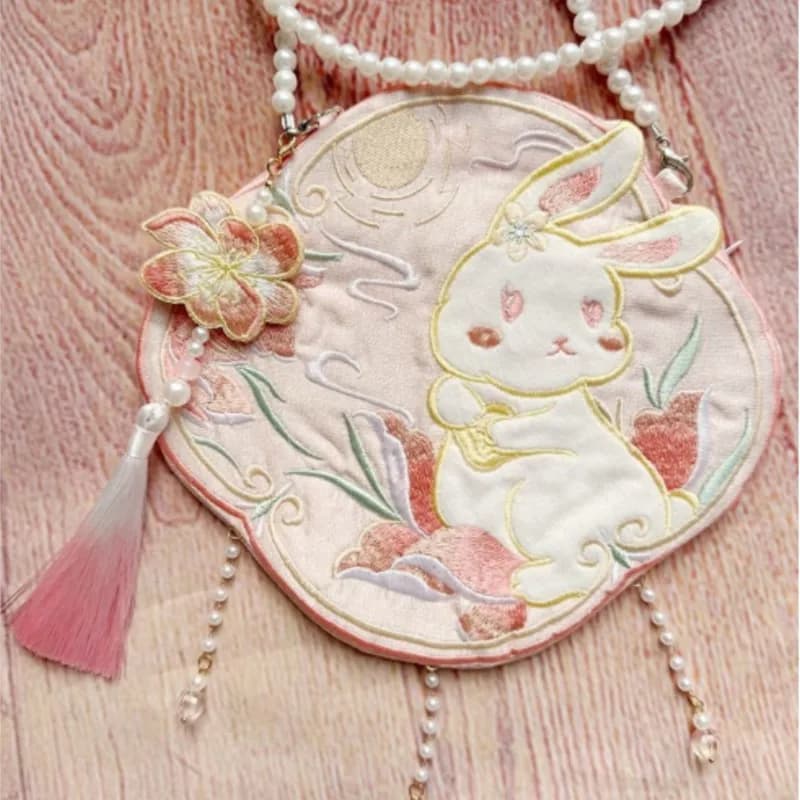 Chinese Traditional Hanfu Bag Lovely Rabbit Bag Hanfu Accessories Oriental Tassels Embroidery Crossbody bag Gift Pink Hanfu Bag