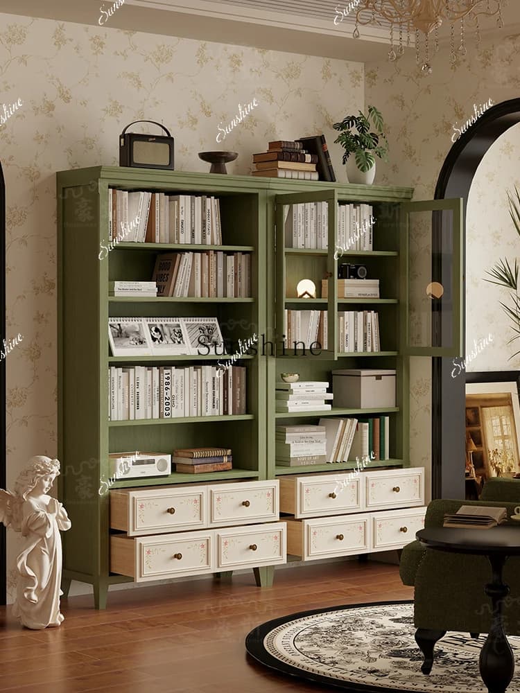 Retro style niche design hand-painted combination glass door bookcase household storage dust rack  FT