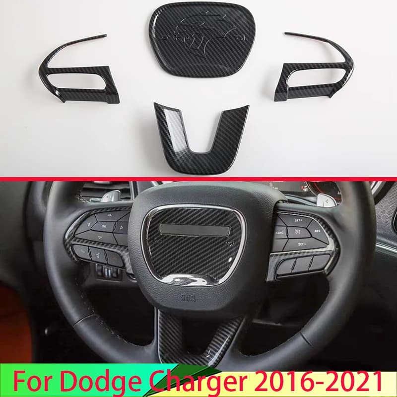 For Dodge Charger 2016-2021 Carbon Fiber Style Steering Wheel Panel Cover Bezel Trim Insert Badge Molding Garnish