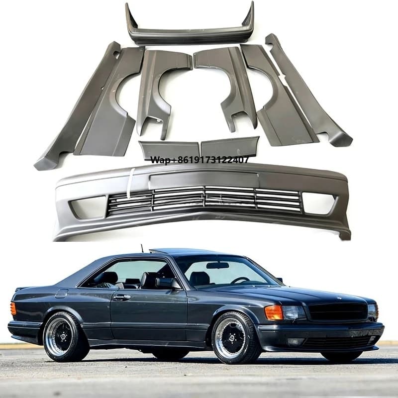 Car Modification Parts for W126 SEC Front Rear Bumper Side Skirts Fenders for C126 Wide Body Kit
