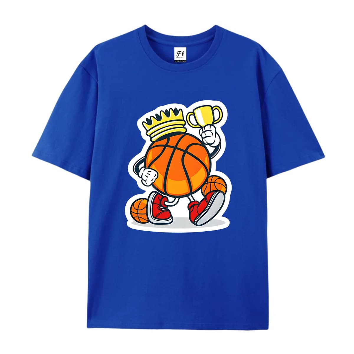 Unisex Short Sleeve T Shirt Cartoon Basketball King Crown Champion Trophy Print Casual Cotton Tees For Men Women Sports Theme