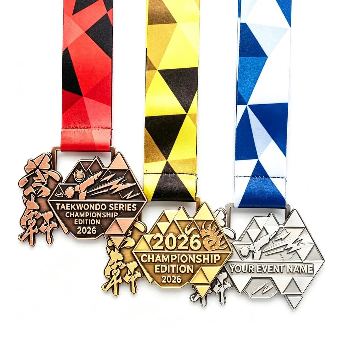 Championships Fetal Fist Judo Kung Fu Award Taekwondo Trophy Zinc Alloy Medallion Sports Medal Enamelled Ribbon for Martial Arts