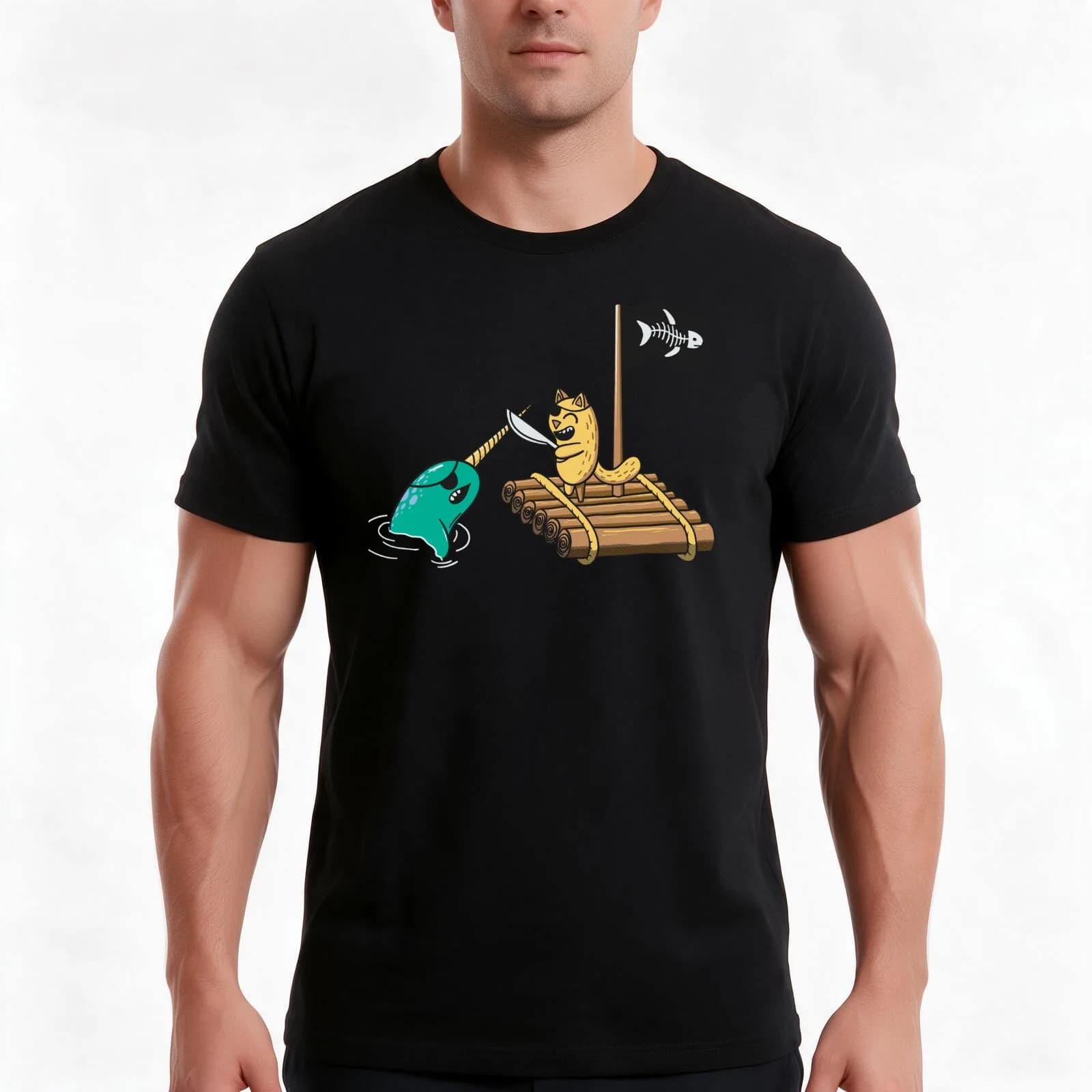 sea pirates meet T-Shirt, Summer Casual Cotton Tee, Oversized Streetwear Tops, Vintage Graphic Print, Loose Fit Short Sleeve