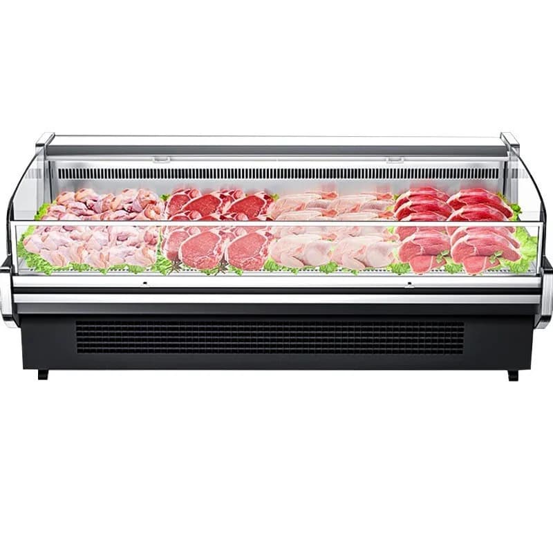 Commercial fresh meat display cabinet refrigerated horizontal pull curtain white light freezer pull curtain model, white light