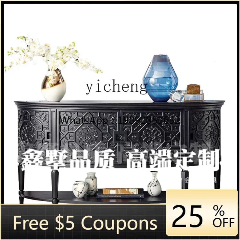 Home Entrance Cabinet Home Retro Wall Hallway Storage Living Room Solid Wood Carved Cabinet