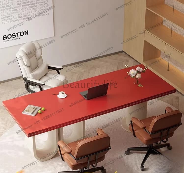 Modern light luxury saddle leather desk small lady boss table new