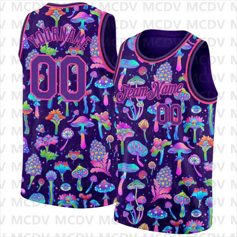 Custom Black Pink 3D Pattern Design Magic Mushrooms Psychedelic Hallucination Authentic Basketball Jersey