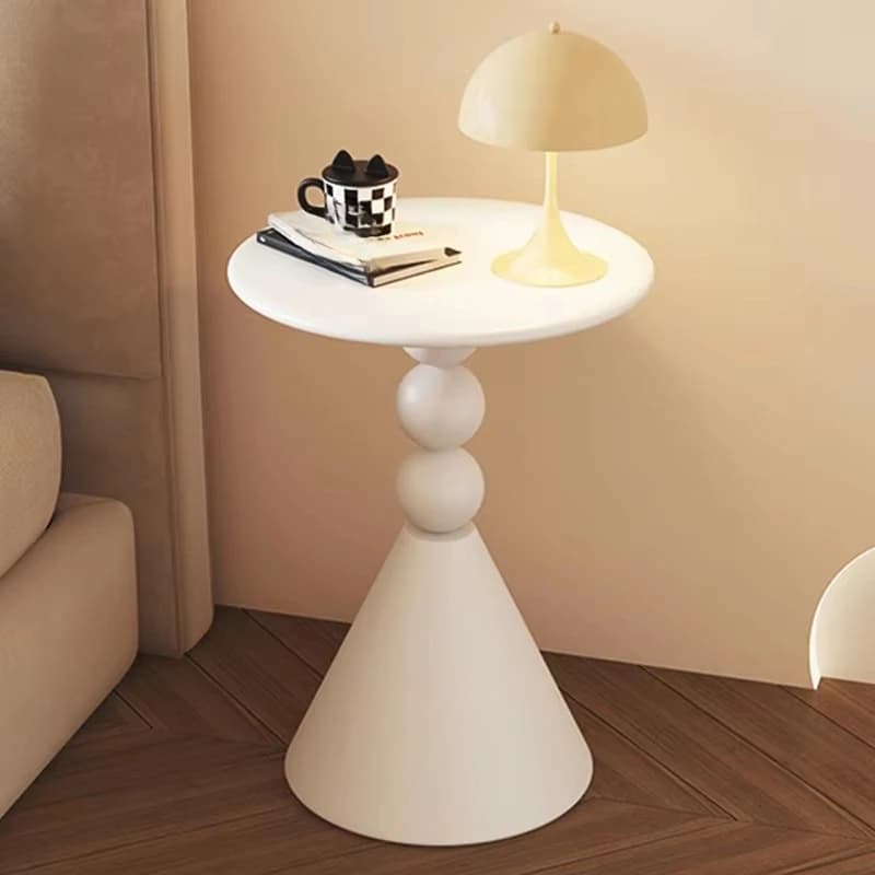 Round small side table, white bedside modern minimalist style corner side table