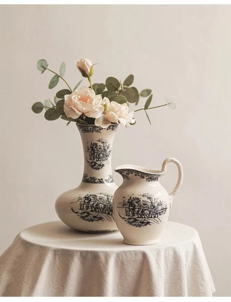 French Retro Vase, Milk Pot, New Chinese Blue and White Porcelain Vase, Home Decoration, Flower Vase