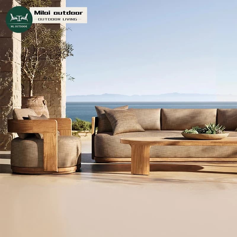Modern Outdoor Contemporary Garden Teak Sofa Set High-End Garden Sofa Set Luxury Patio Solid Wood Sofa