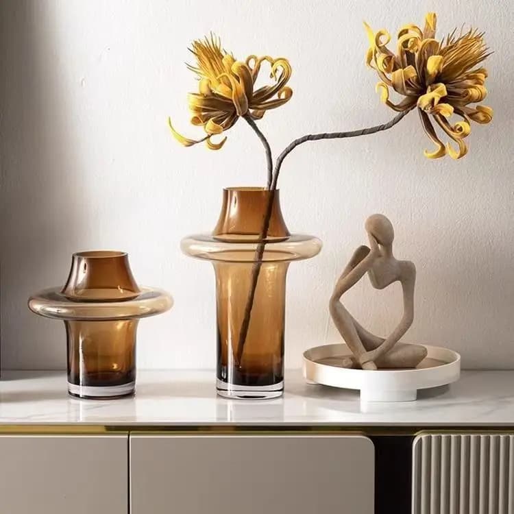 HYS Flowering Medieval Vase Advanced Art Glass Vase Ornament Living Room Water Flowers Dried Flower Arranger
