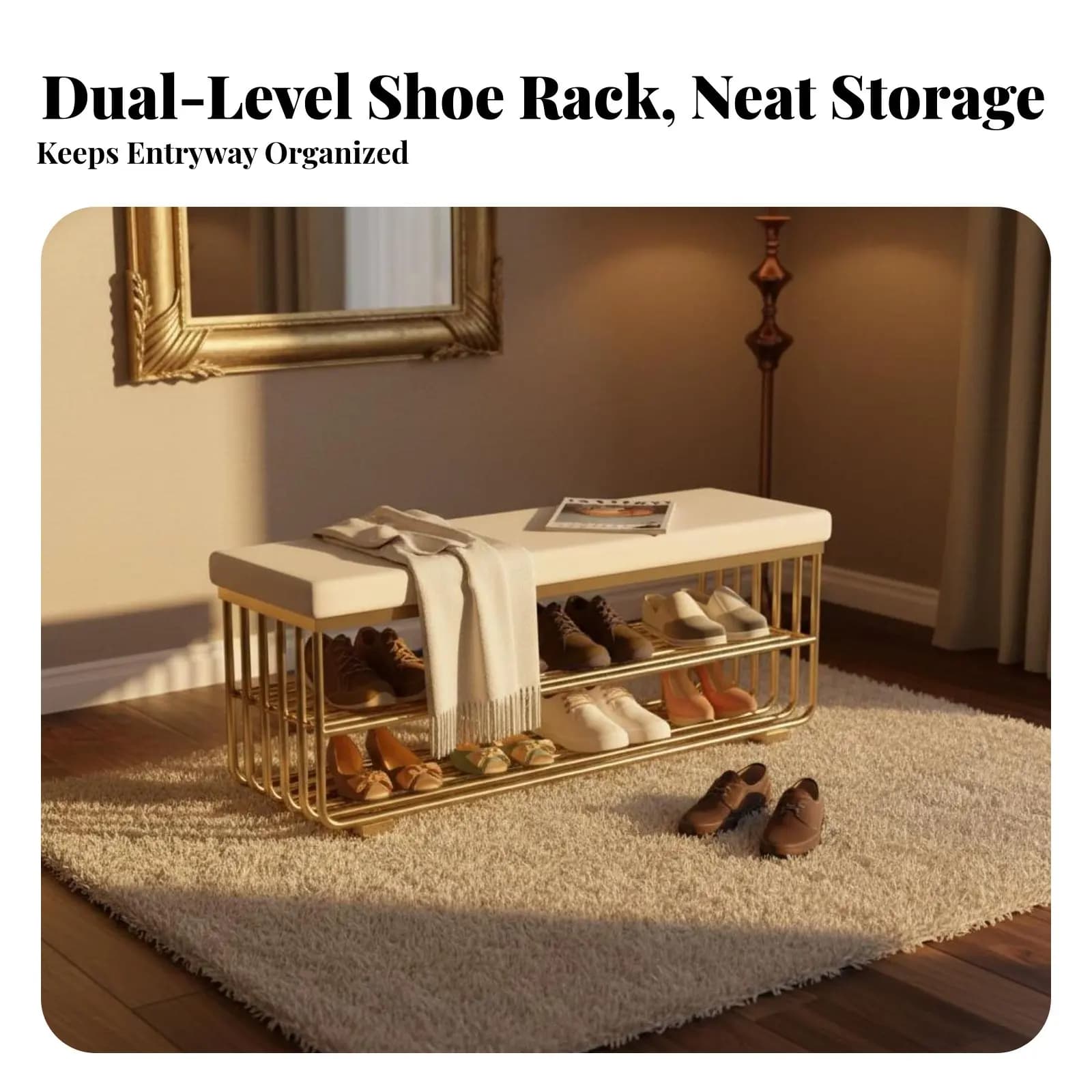 Upholstered Shoe Rack Bench Luxurious Design Cushisingled Rack Bench Multi-Purpose Use Multi-Purpose for Apartment Dwellers