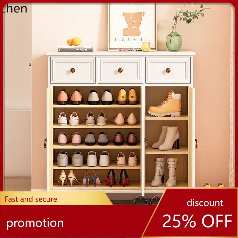 ZML Integrated Shoe Cabinet   Large Capacity Entryway Cabinet Solid Wood Storage Economical Multi-layer Entryway Storage Cabinet