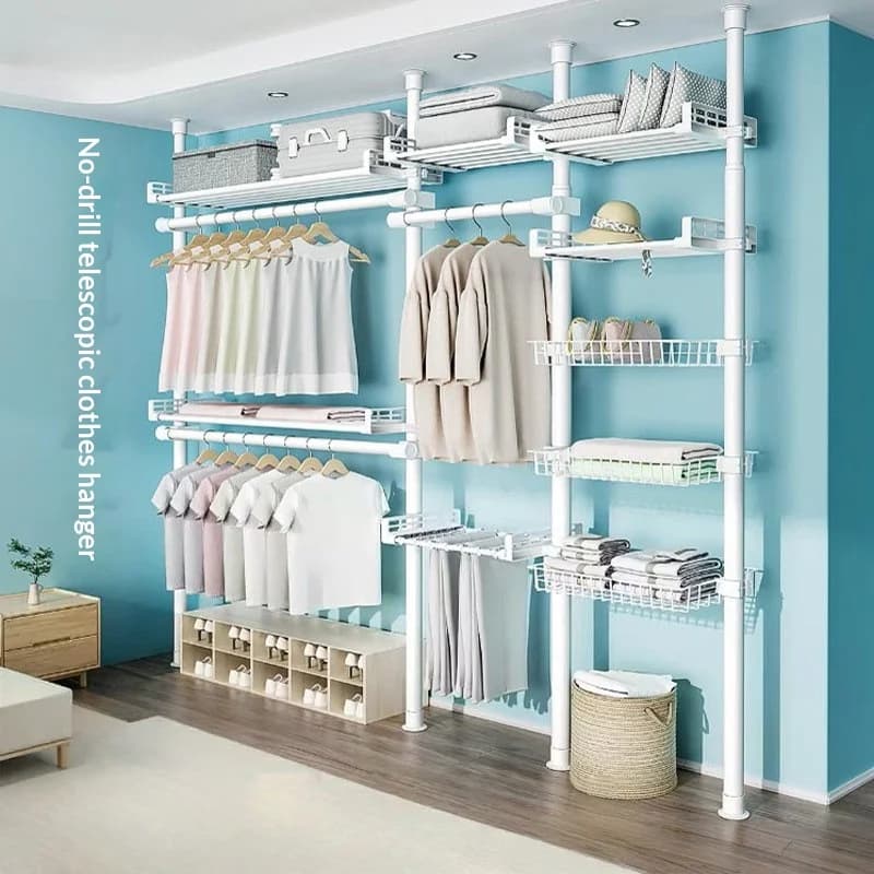 Floor-To-Ceiling Clothes Rack Bedroom Combination Simple Wardrobe Household Storage Drying Rack Open Floor-Standing Cloakroom
