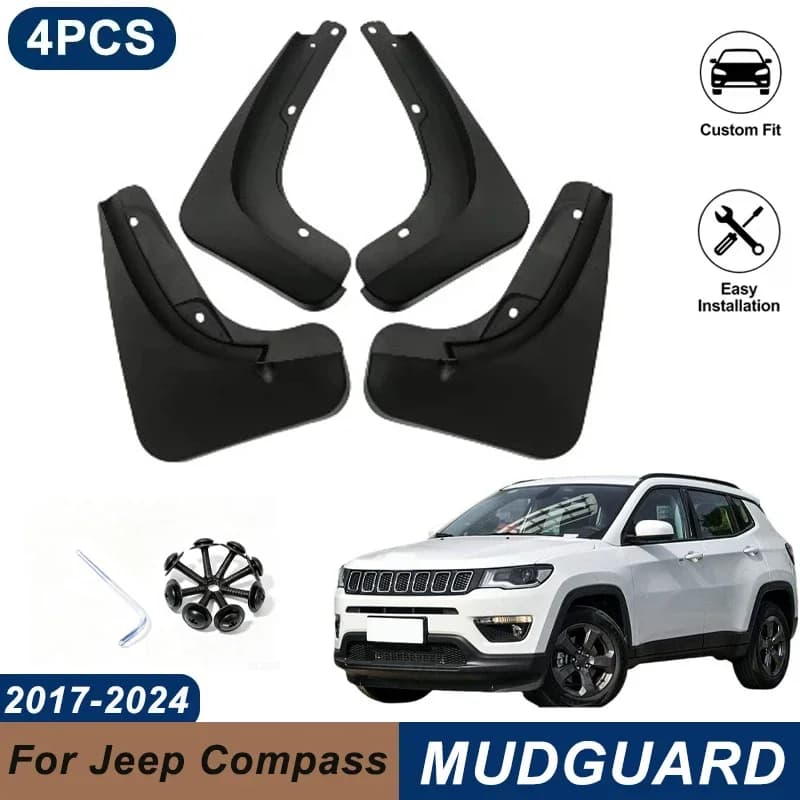 4PCS Car Mud Flaps For Jeep Compass 1.3T/1.4T/2.0L 2017-2024 Waterproof Anti-Splash Fender Mudguards Auto Exterior Accessories
