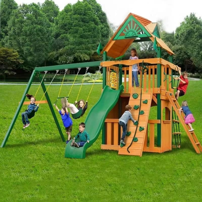 Children's large outdoor wooden huanghuali comprehensive multi-functional slide swing climbing combination toy park