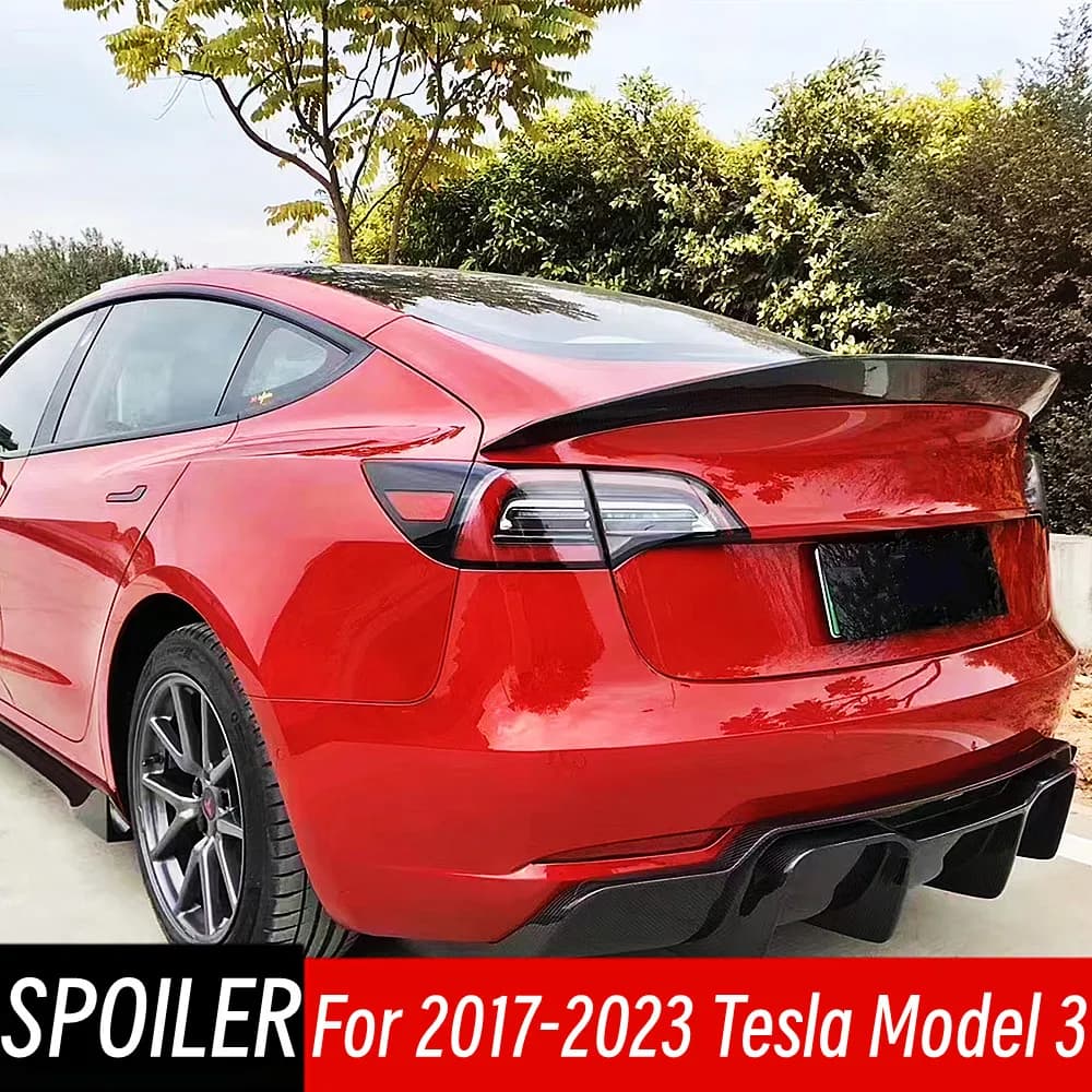 For Tesla Model 3 2017 18 19 20 21 22 23 Real Carbon Fibe Rear Trunk Lid Lip V Style Spoiler Wings Car Exterior Accessories Part