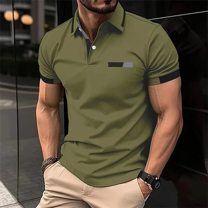 Men's fitness casual sports T-shirt, gym running sports elastic short-sleeved Polo shirt, lapel top, men's tight T-shirt polo