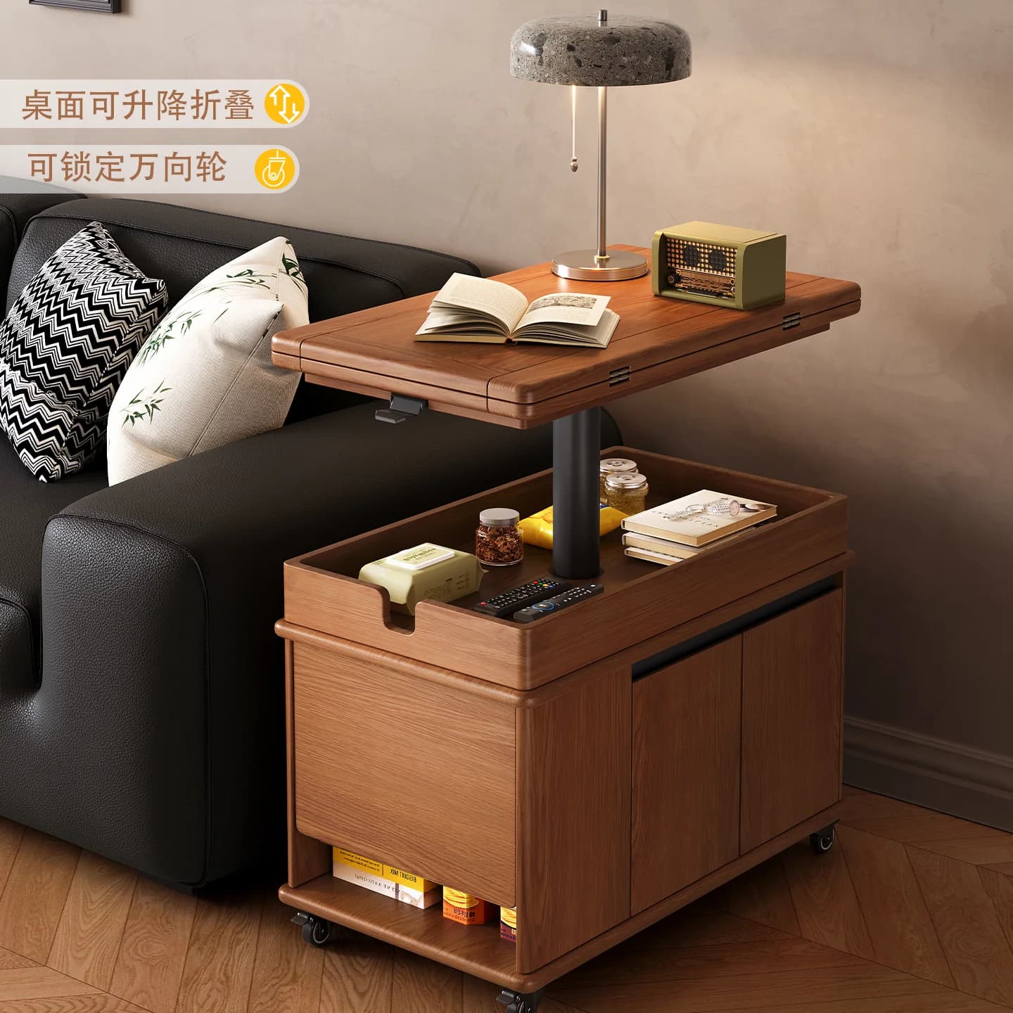 HYS  room household folding solid wood small apartment modern pneumatic lifting movable coffee table