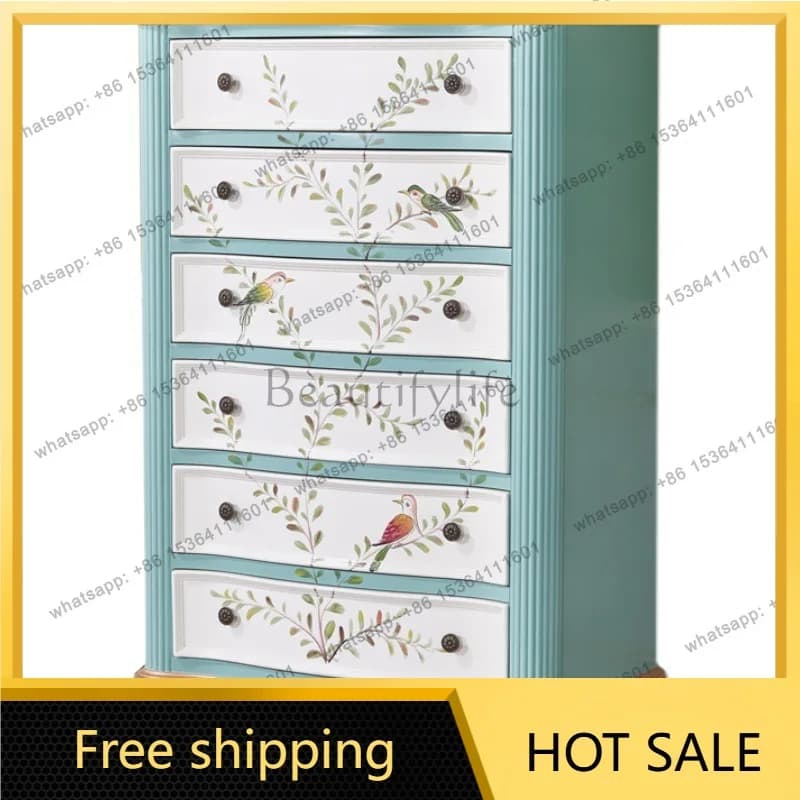 Zj. American country painted six-chest cabinet solid wood living room storage side cabinet