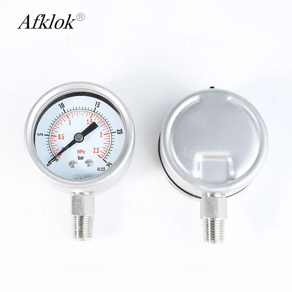 Dual Scale 100MM Stainless Steel Oil Filled Pressure Gauge 1/2 NPT Thread 0-25Bar/0-2.5MPa   Diaphragm  Pressure Gauge