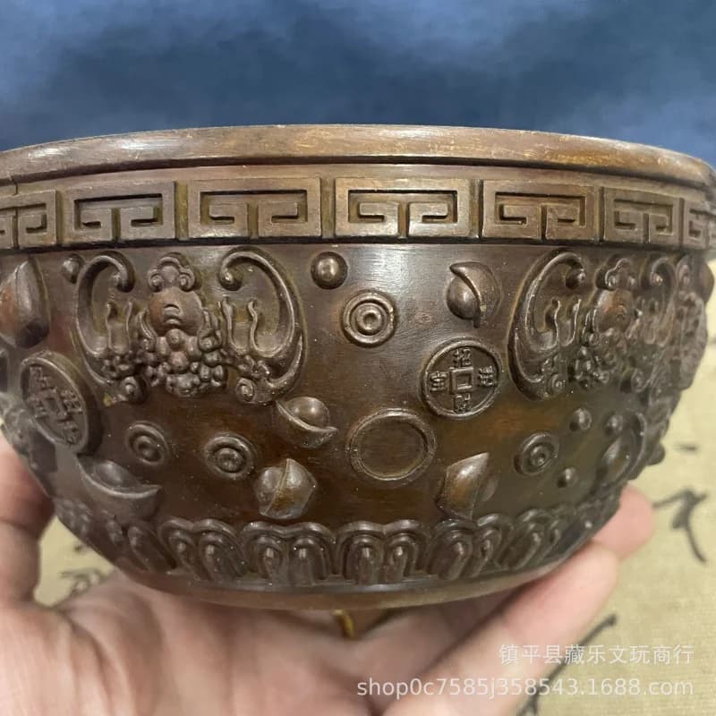 Antique collectibles decorations: Five blessings come to the home, attracting and treasures, wealth-piling bowl,