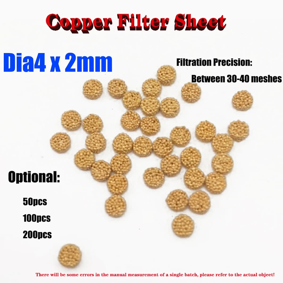 Dia4x2mm Copper Powder Sintered Circular Filter Filtration Granular Air Filter Column Precision Between 30-40 Meshes