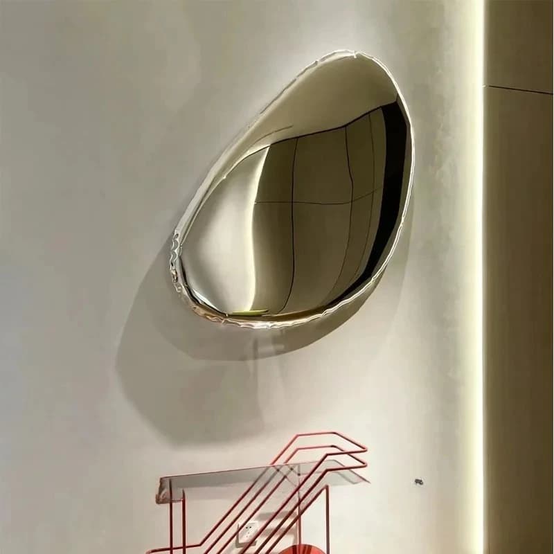 Modern Stainless Steel Water Drop Decorative Mirror Wall Hanging Restaurant Model Room Wall Decoration Pebble Stone Hanging  EE